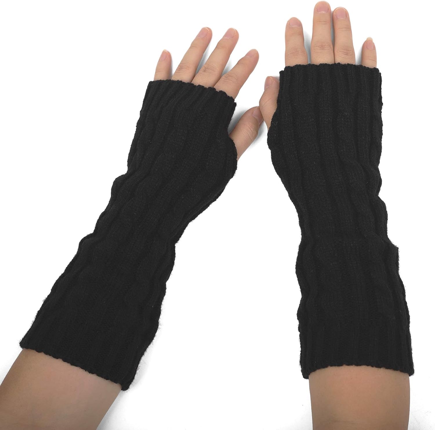 Flammi Women Cable Knit Arm Warmer Fingerless Gloves Thumb Hole Gloves Mittens (1 Pair) V1259-DP01-A-4116