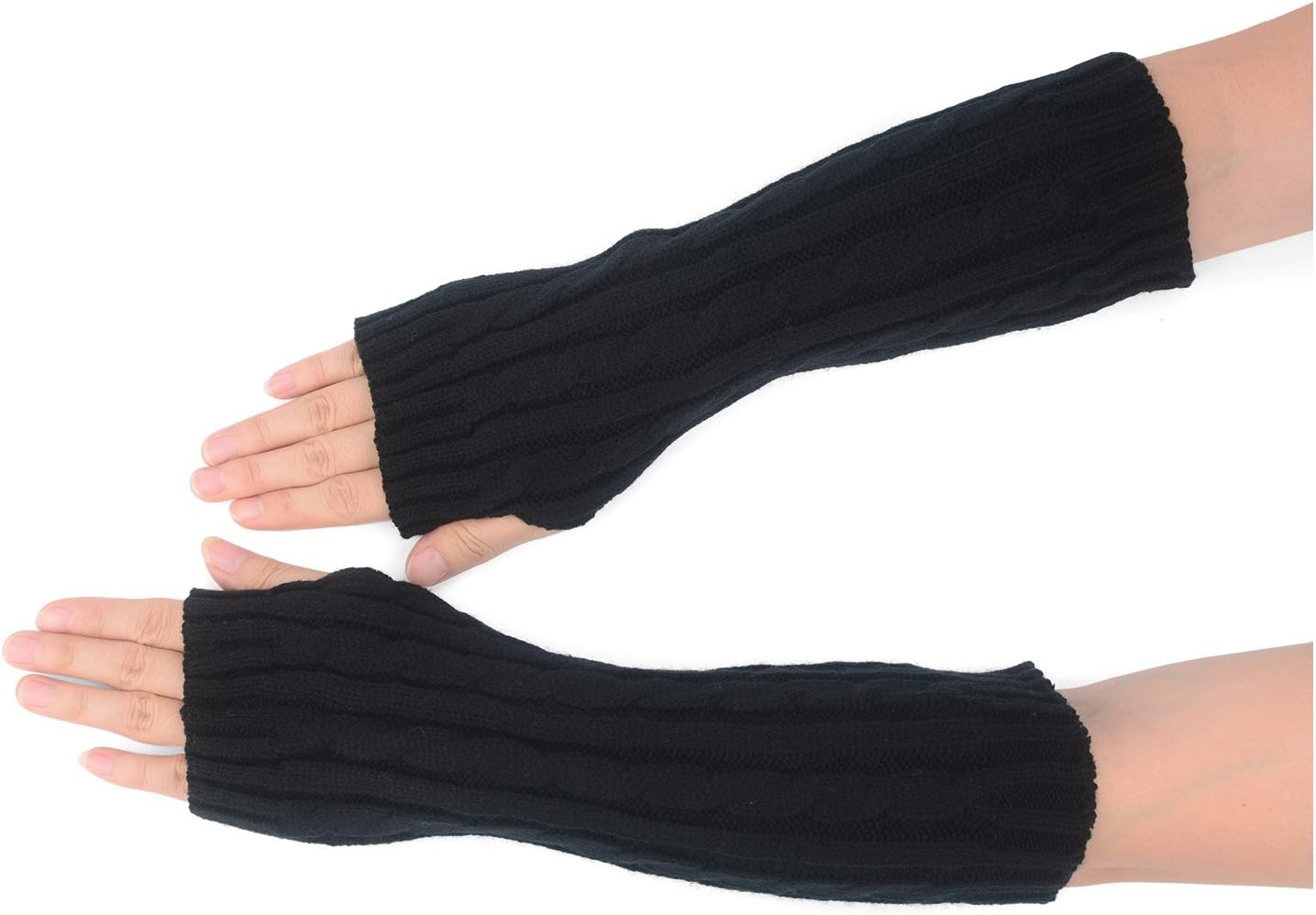 Flammi Women Cable Knit Arm Warmer Fingerless Gloves Thumb Hole Gloves Mittens (1 Pair) V1259-DP01-A-4116