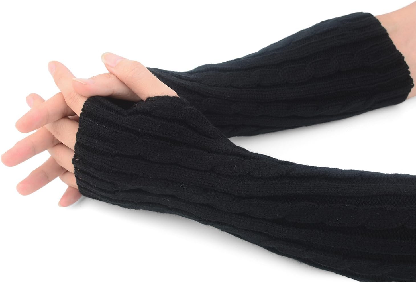 Flammi Women Cable Knit Arm Warmer Fingerless Gloves Thumb Hole Gloves Mittens (1 Pair) V1259-DP01-A-4116