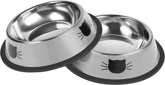 2Pcs Cat Bowls Non-Slip Stainless Steel Small Cat Food Bowls Unbreakable Thicken Cat Feeder 7 Oz Cat Dishes V1259-DP01-A-4134