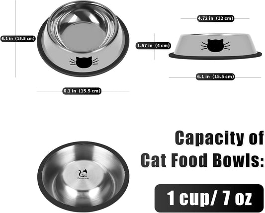 2Pcs Cat Bowls Non-Slip Stainless Steel Small Cat Food Bowls Unbreakable Thicken Cat Feeder 7 Oz Cat Dishes V1259-DP01-A-4134