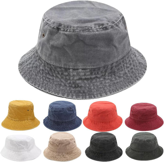 Vintage Solid Colored Bucket Hat for Men and Women Cotton Sun Hat UV Protection Foldable Washable V1259-DP01-A-4137