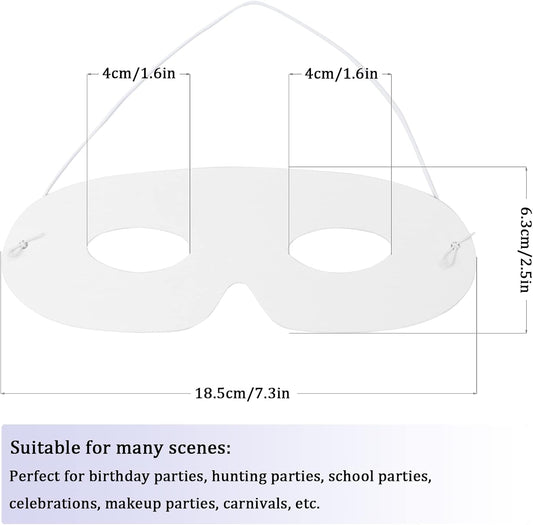 100 Pack White Paper Eye Masks, Plain Masquerade Mask Blank Masks Decorate for Cos-Play, Halloween Party V1259-DP01-A-4142