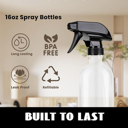 Plastic Spray Bottles 3 Pack, Refillable 16 oz Empty Spray Bottle for Cleaning Solution, Durable and Powerful V1259-DP01-A-4151