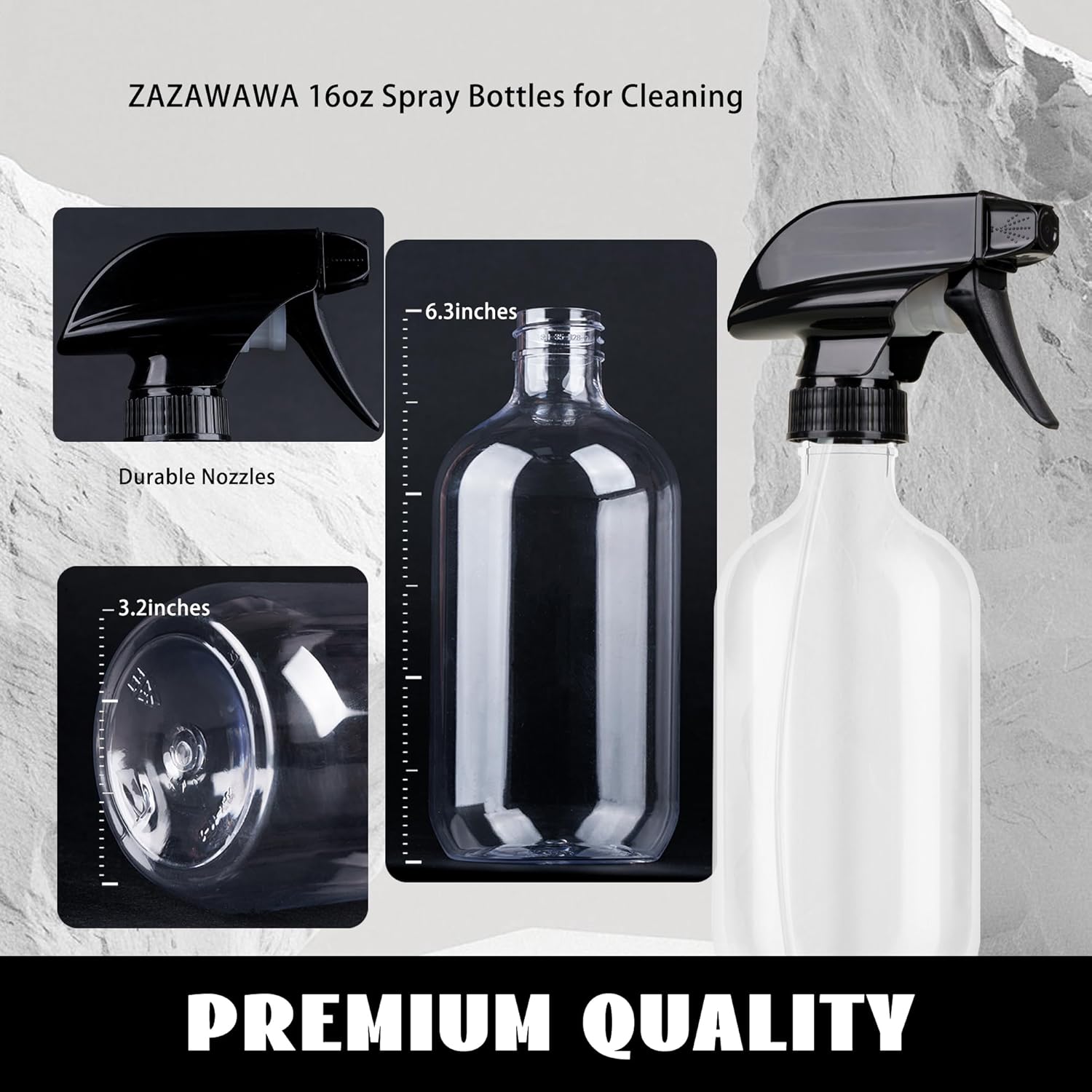 Plastic Spray Bottles 3 Pack, Refillable 16 oz Empty Spray Bottle for Cleaning Solution, Durable and Powerful V1259-DP01-A-4151