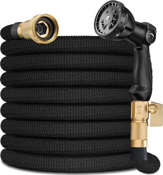 75 FT Garden Hose - 2025 Upgarded Expandable Garden Hose w/10 Pattern Spray Nozzle, 650psi Pure Brass 3/4" V1259-DP01-A-4155