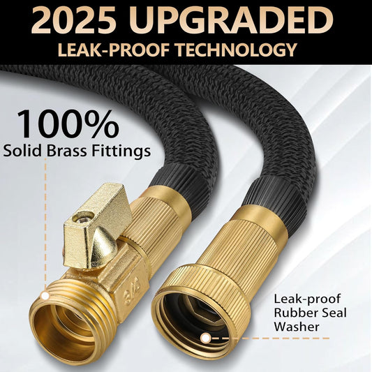 75 FT Garden Hose - 2025 Upgarded Expandable Garden Hose w/10 Pattern Spray Nozzle, 650psi Pure Brass 3/4" V1259-DP01-A-4155