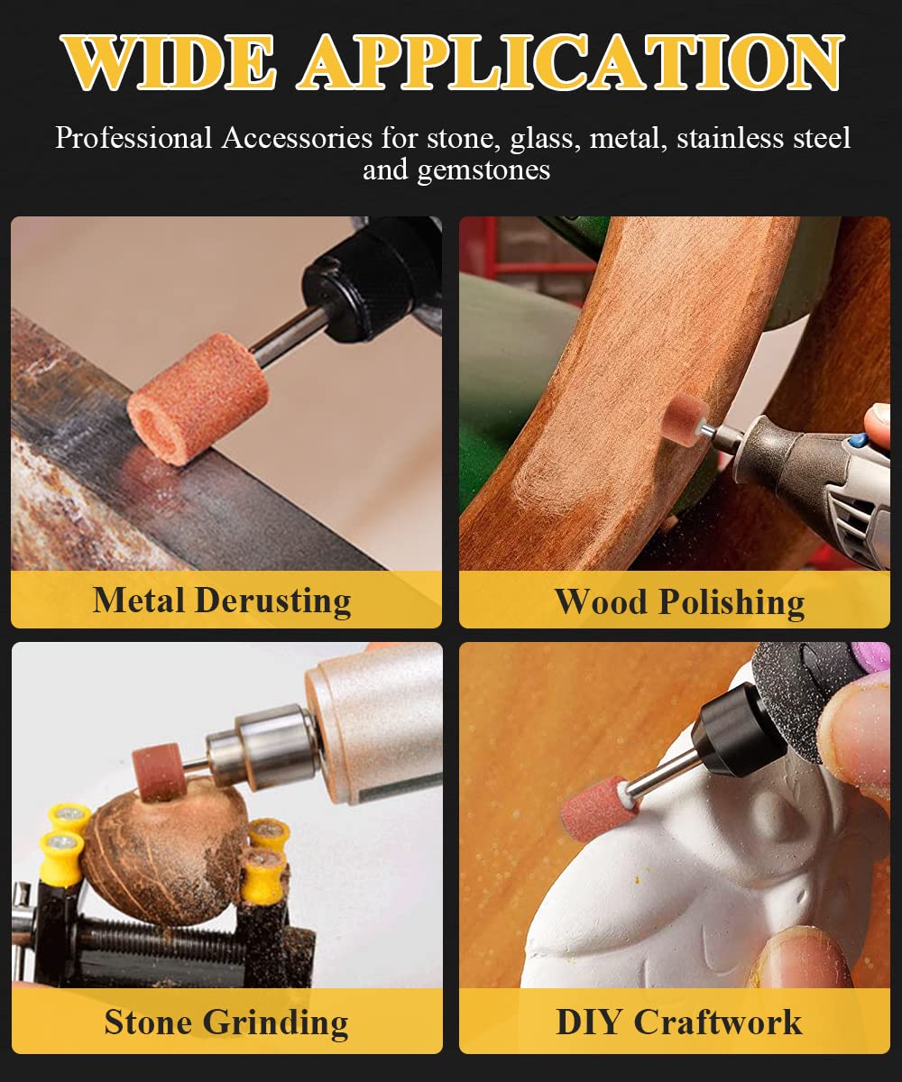 Sanding Bits for Dremel Rotary Tool, Grinding Stone Sanding Drill Bits with 1/8" Shank, Aluminium Oxide Tough V1259-DP01-A-4164