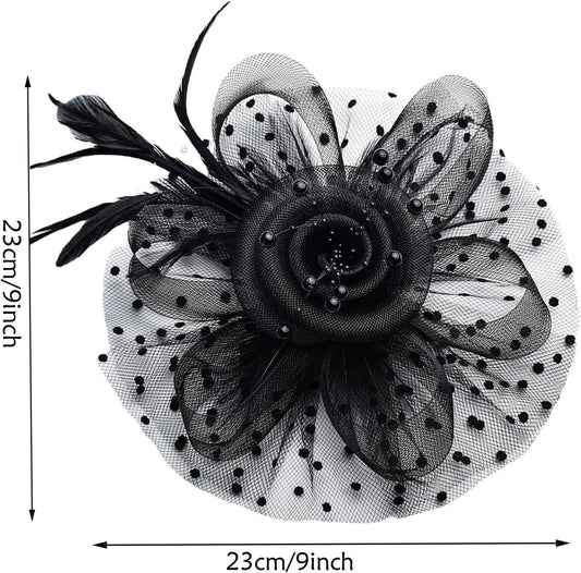 Fascinators For Women,Mesh Feather Fascinator Hats,Headband Hair Clip Net Veil Headwear, Party Evening Dress V1259-DP01-A-4165