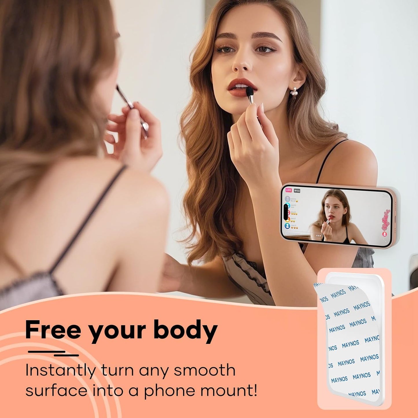 Silicone Phone Sticky Grip, Suction Phone Case Mount for iPhone and Android, Hands-Free Sticky Cell Phone V1259-DP01-A-4168