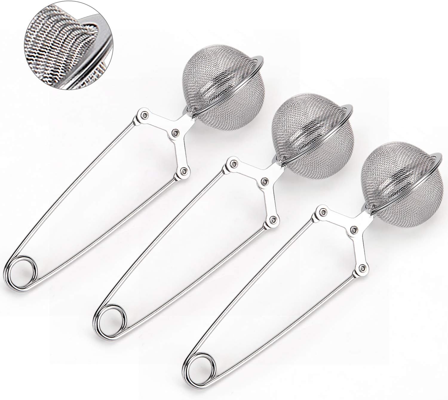 Snap Ball Tea Strainer, 3 Pack Premium Stainless Steel Tea Infuser with Handle for Loose Leaf Tea Fine Mesh V1259-DP01-A-4169