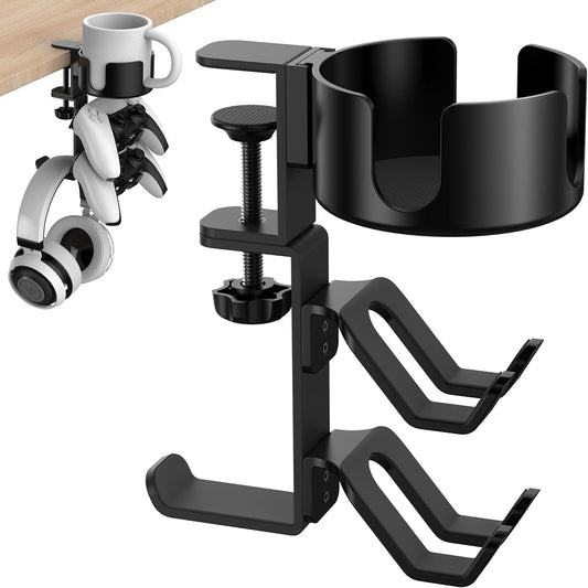 4 in 1 Desk Cup Holder with Headphone Hanger and Controller Stand Gaming Accessories, Universal Adjustable & V1259-DP01-A-4172