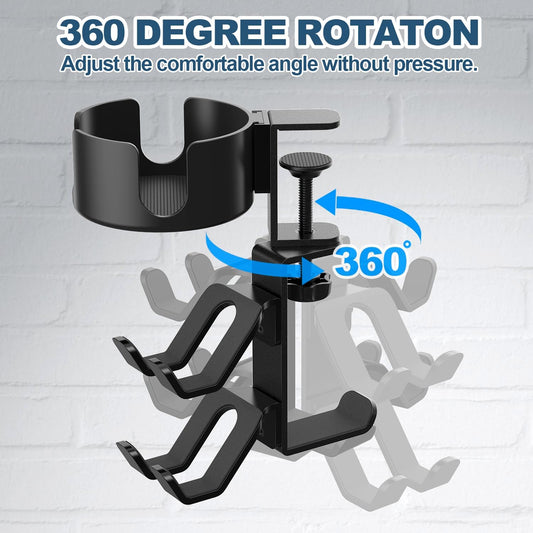 4 in 1 Desk Cup Holder with Headphone Hanger and Controller Stand Gaming Accessories, Universal Adjustable & V1259-DP01-A-4172