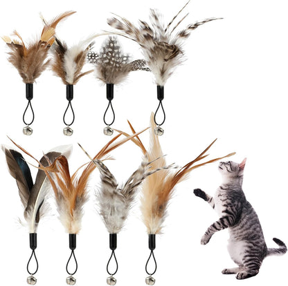 8 Pcs Cat Feather Toys with Bells, Feather Teaser Cat Toy, Replacement Feather Refills with Bells, Exerciser V1259-DP01-A-4185