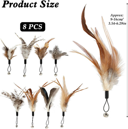 8 Pcs Cat Feather Toys with Bells, Feather Teaser Cat Toy, Replacement Feather Refills with Bells, Exerciser V1259-DP01-A-4185
