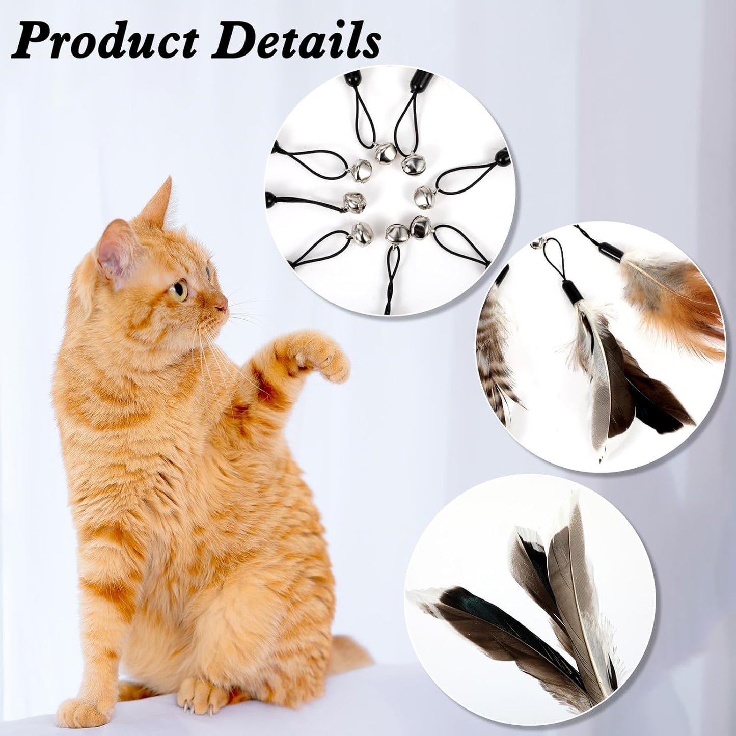 8 Pcs Cat Feather Toys with Bells, Feather Teaser Cat Toy, Replacement Feather Refills with Bells, Exerciser V1259-DP01-A-4185