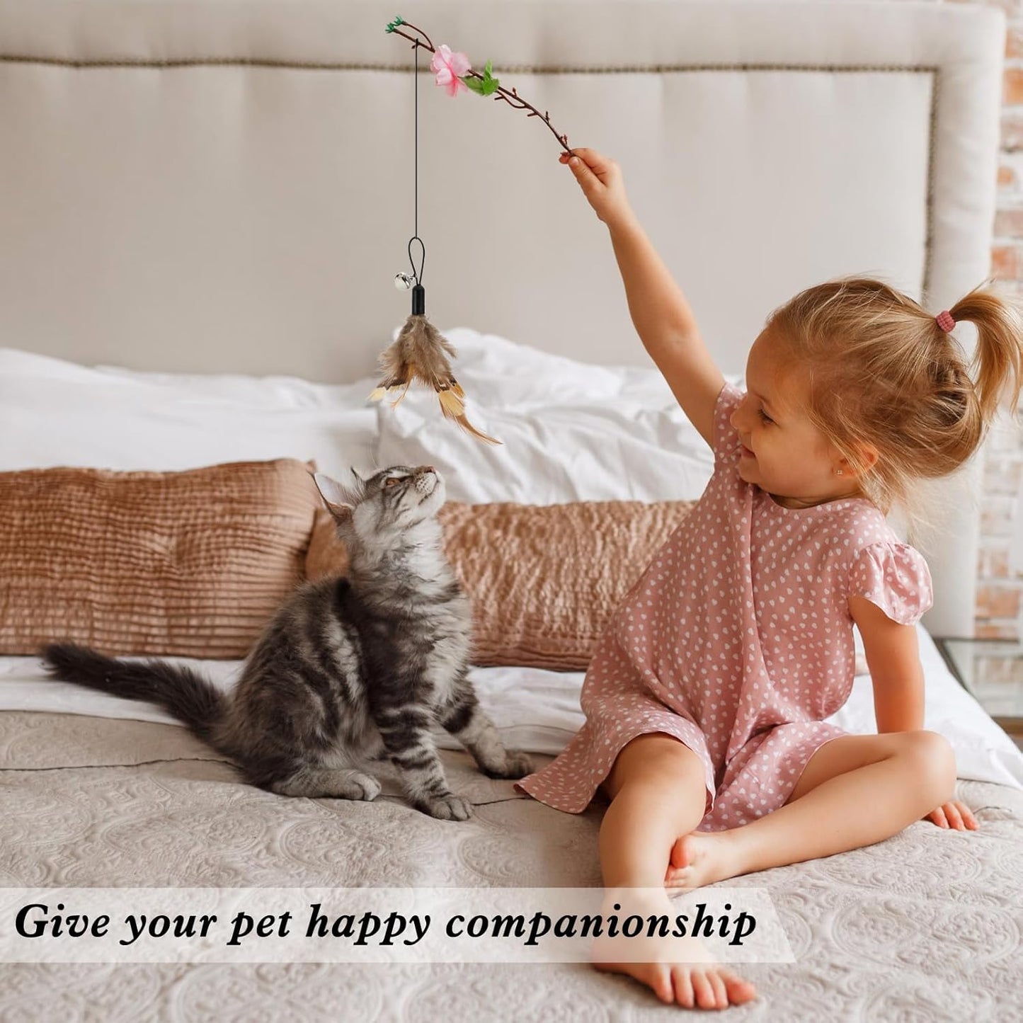 8 Pcs Cat Feather Toys with Bells, Feather Teaser Cat Toy, Replacement Feather Refills with Bells, Exerciser V1259-DP01-A-4185