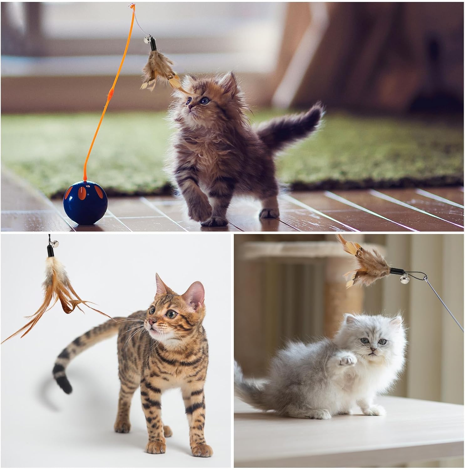 8 Pcs Cat Feather Toys with Bells, Feather Teaser Cat Toy, Replacement Feather Refills with Bells, Exerciser V1259-DP01-A-4185