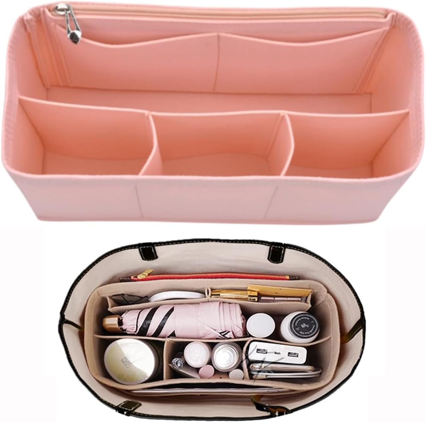 Organizer Insert for Tote Bag - Softened Felt Purse Insert With Storage Container, Makeup Organizer, Inner V1259-DP01-A-4198