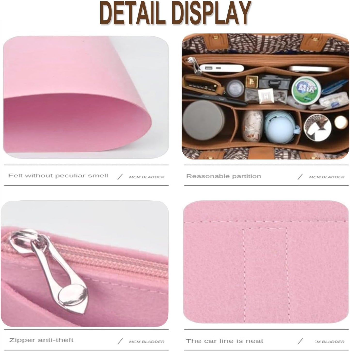 Organizer Insert for Tote Bag - Softened Felt Purse Insert With Storage Container, Makeup Organizer, Inner V1259-DP01-A-4198