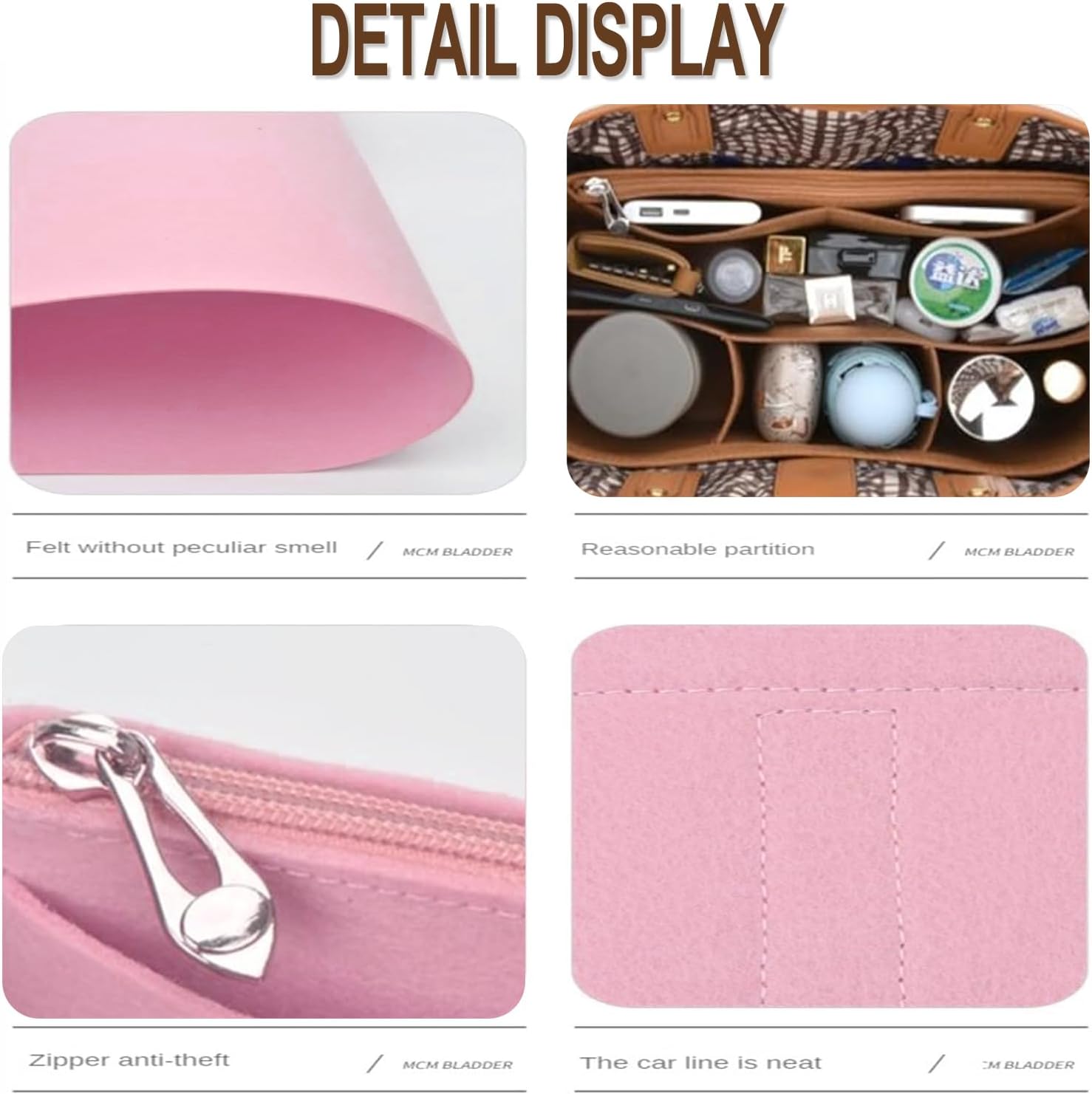 Organizer Insert for Tote Bag - Softened Felt Purse Insert With Storage Container, Makeup Organizer, Inner V1259-DP01-A-4198
