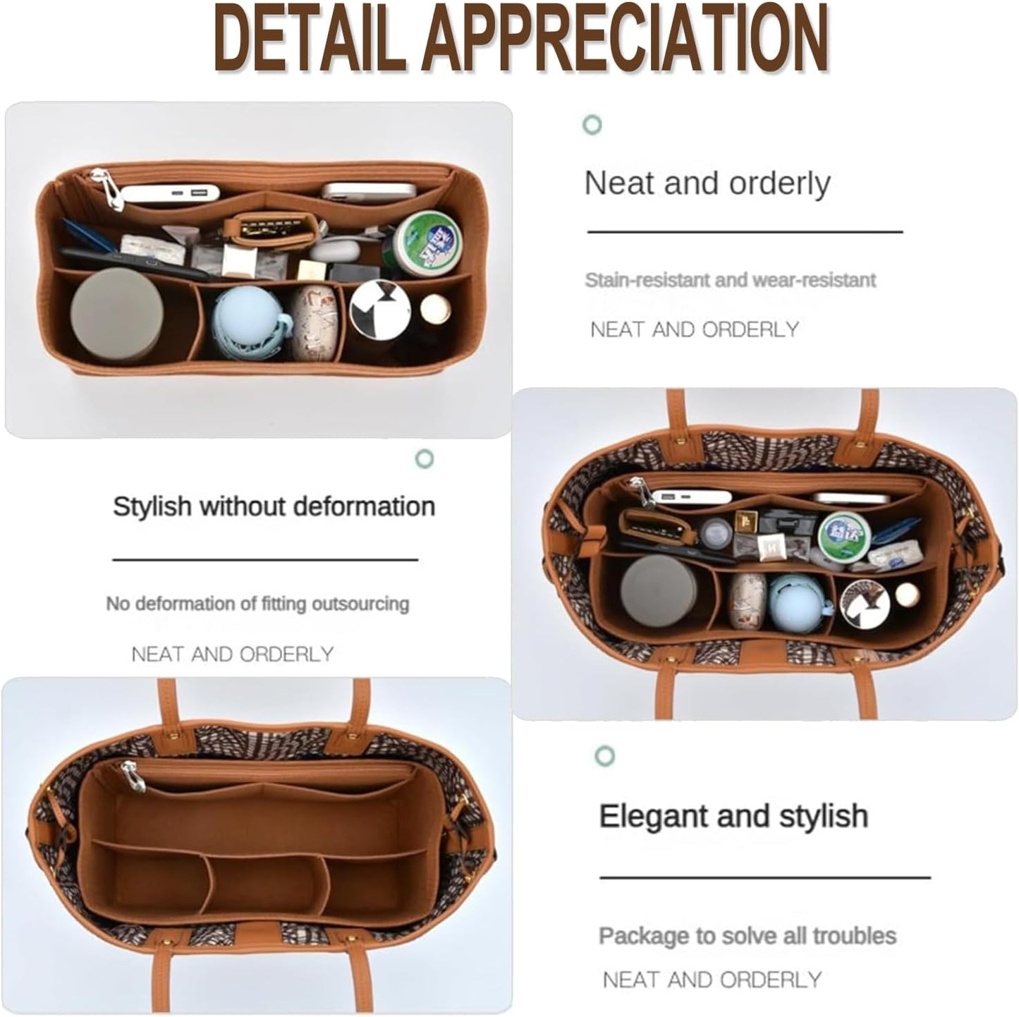 Organizer Insert for Tote Bag - Softened Felt Purse Insert With Storage Container, Makeup Organizer, Inner V1259-DP01-A-4198