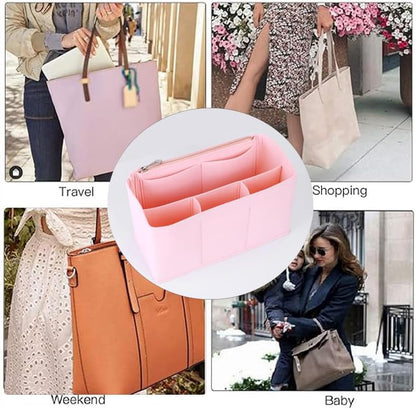Organizer Insert for Tote Bag - Softened Felt Purse Insert With Storage Container, Makeup Organizer, Inner V1259-DP01-A-4198