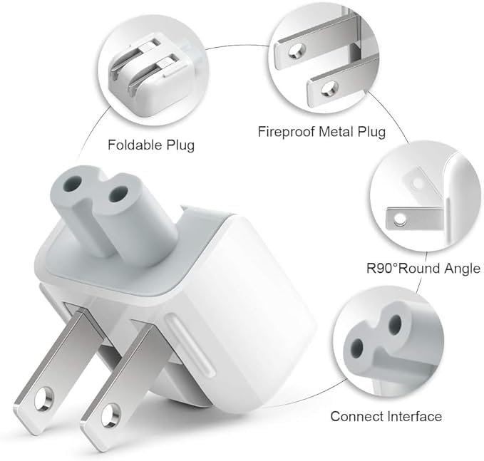 2Pcs Mac AC Wall Adapter Plug Duckhead - US Standard Wall Charger with Power Cord for MacBook, iBook, iPhone V1259-DP01-A-4201