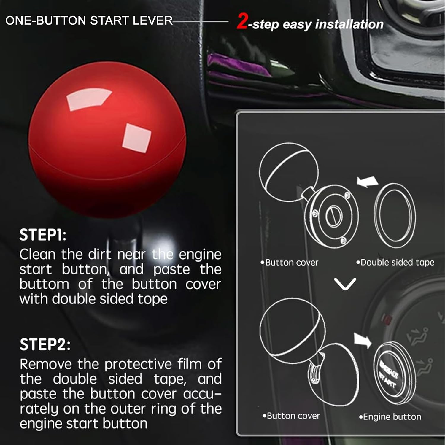 Car Push Start Button Cover, Engine Start/Stop Joystick Ball, Universal Starter Decorative Accessories (Red) V1259-DP01-A-4216