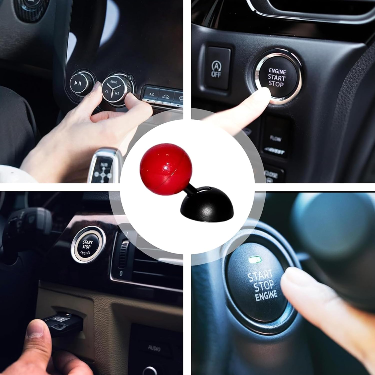 Car Push Start Button Cover, Engine Start/Stop Joystick Ball, Universal Starter Decorative Accessories (Red) V1259-DP01-A-4216
