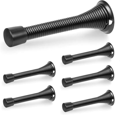 Black Spring Door Stopper, 6 Pack Heavy Duty Wall Mount Door Stoppes, Flexible Spring Door Stops Wall V1259-DP01-A-4219