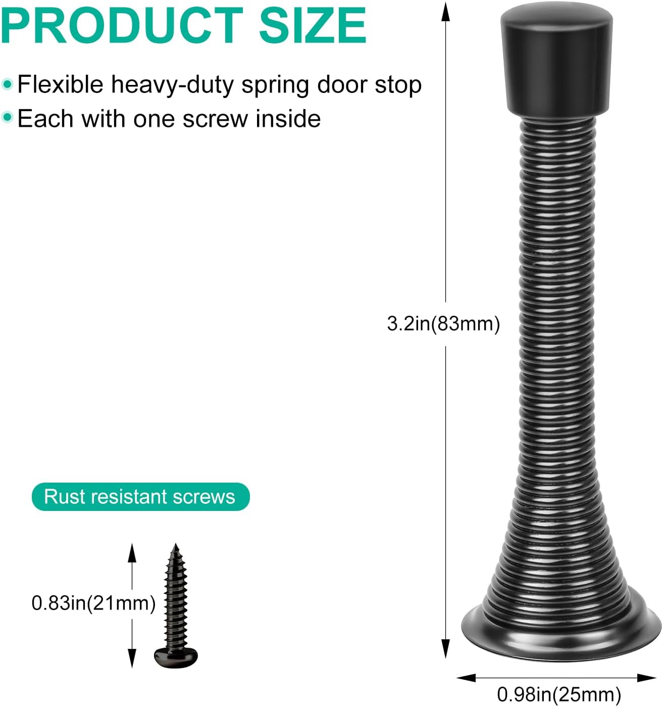Black Spring Door Stopper, 6 Pack Heavy Duty Wall Mount Door Stoppes, Flexible Spring Door Stops Wall V1259-DP01-A-4219