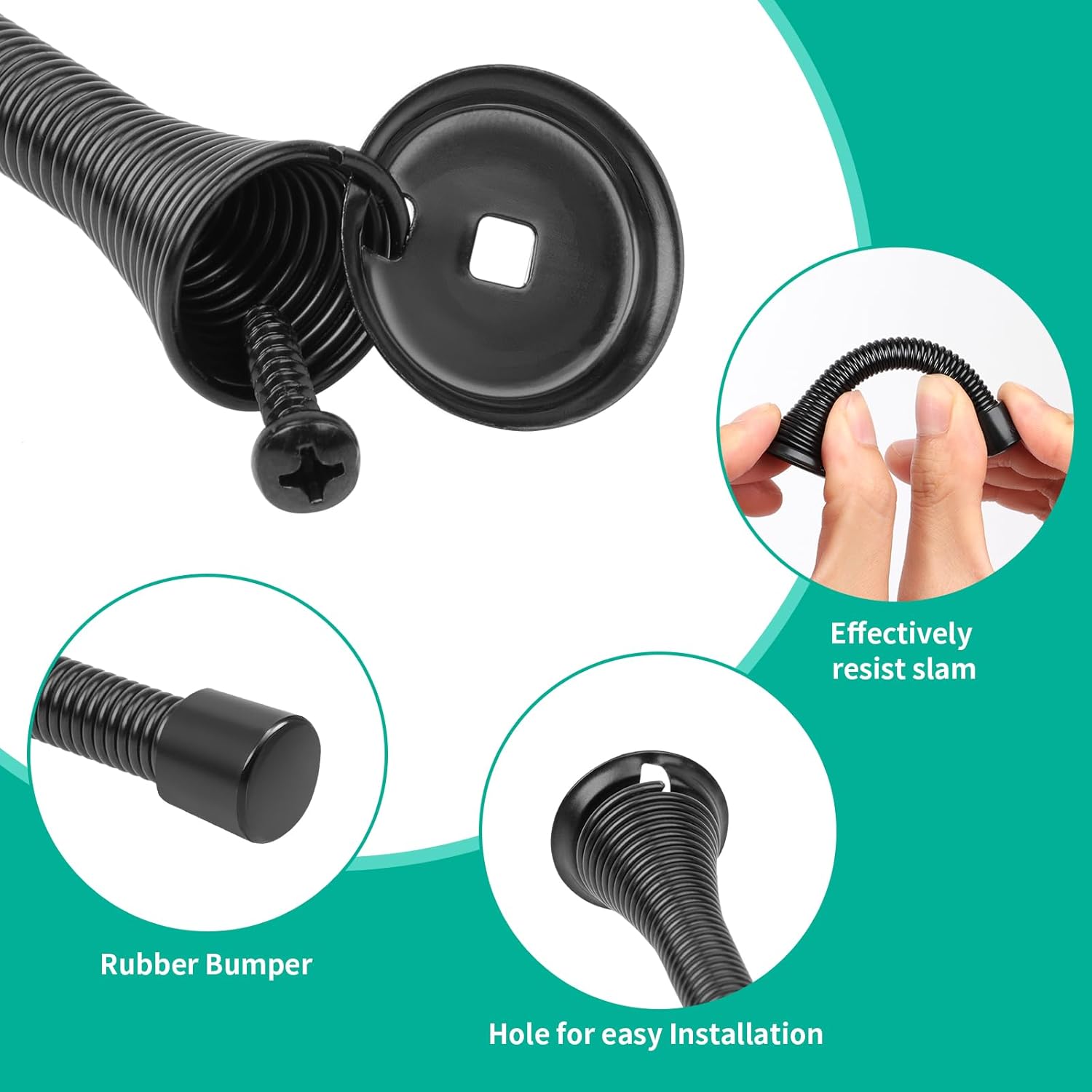 Black Spring Door Stopper, 6 Pack Heavy Duty Wall Mount Door Stoppes, Flexible Spring Door Stops Wall V1259-DP01-A-4219