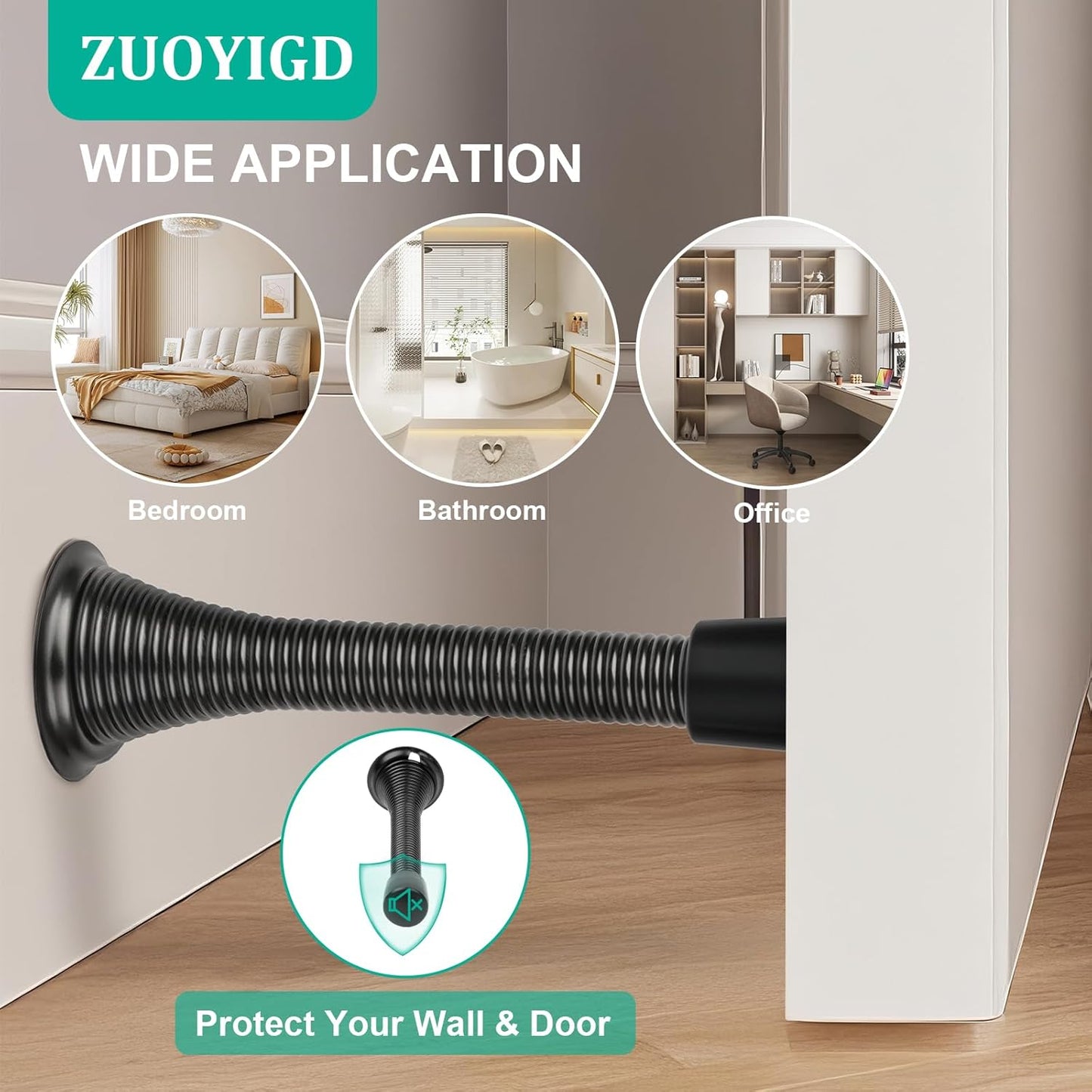 Black Spring Door Stopper, 6 Pack Heavy Duty Wall Mount Door Stoppes, Flexible Spring Door Stops Wall V1259-DP01-A-4219