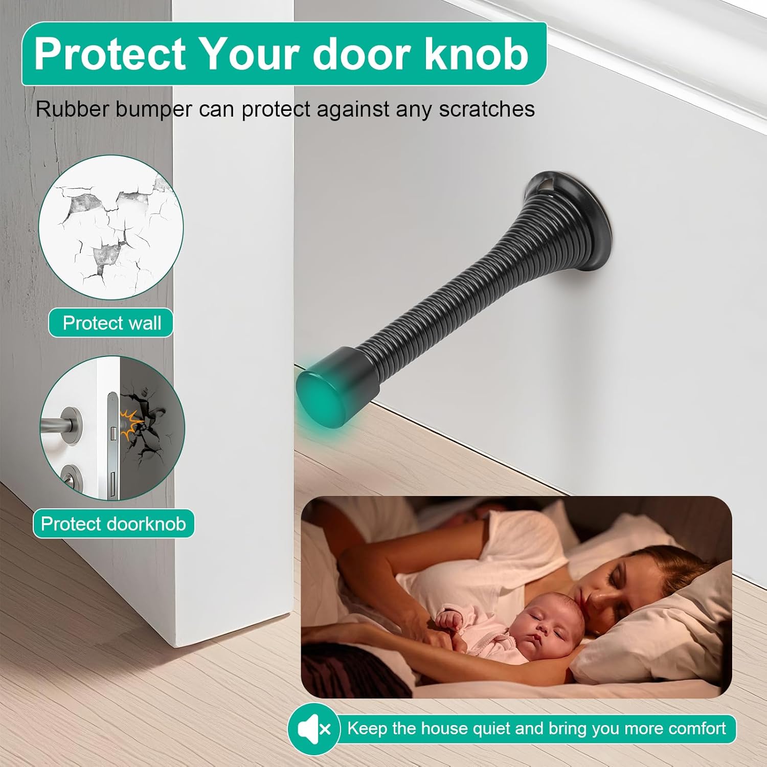 Black Spring Door Stopper, 6 Pack Heavy Duty Wall Mount Door Stoppes, Flexible Spring Door Stops Wall V1259-DP01-A-4219