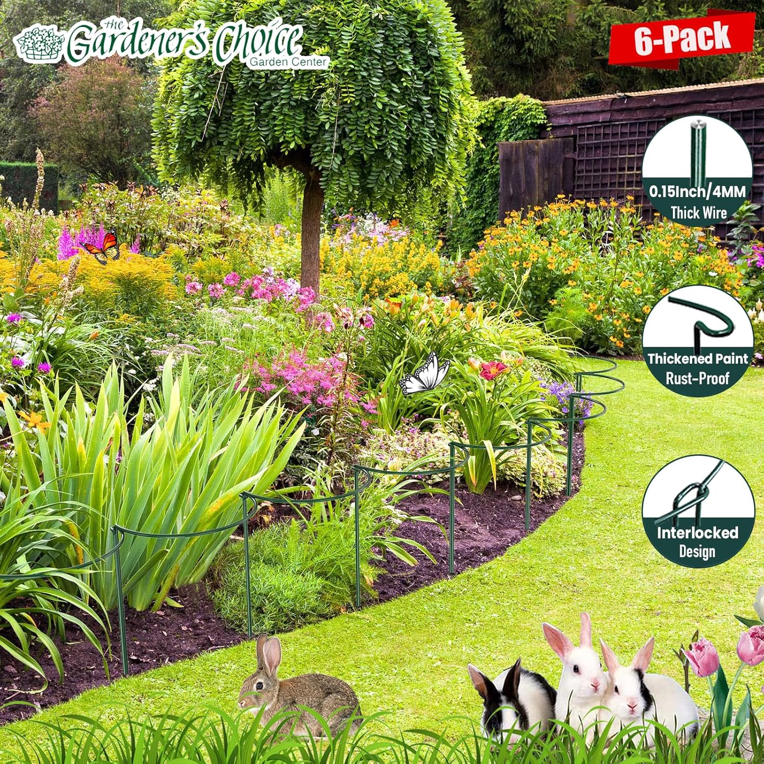 6 Pack Plant Support Stakes, Half-Round Plant Support, Green Plant Support Ring, Rust-Proof, Durable for V1259-DP01-A-4220
