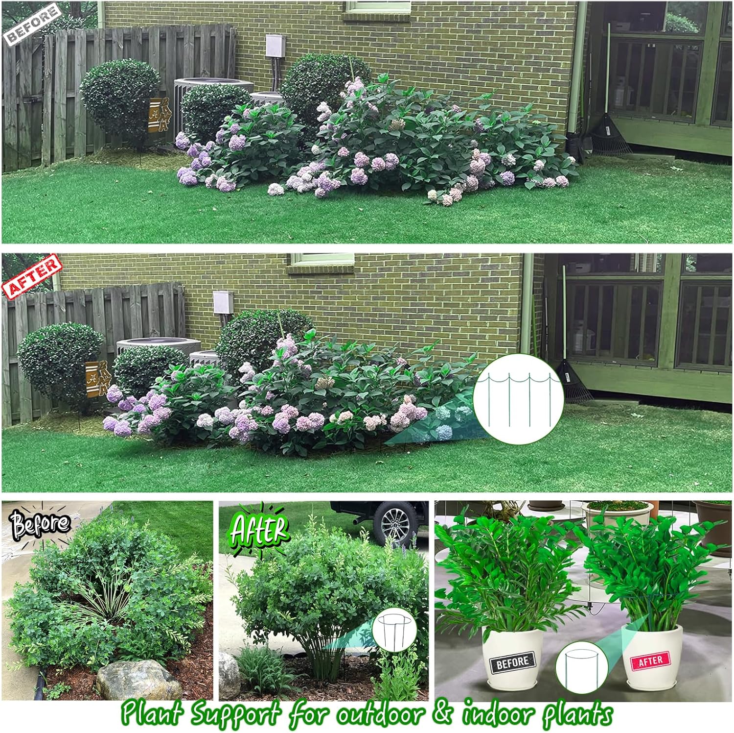 6 Pack Plant Support Stakes, Half-Round Plant Support, Green Plant Support Ring, Rust-Proof, Durable for V1259-DP01-A-4220