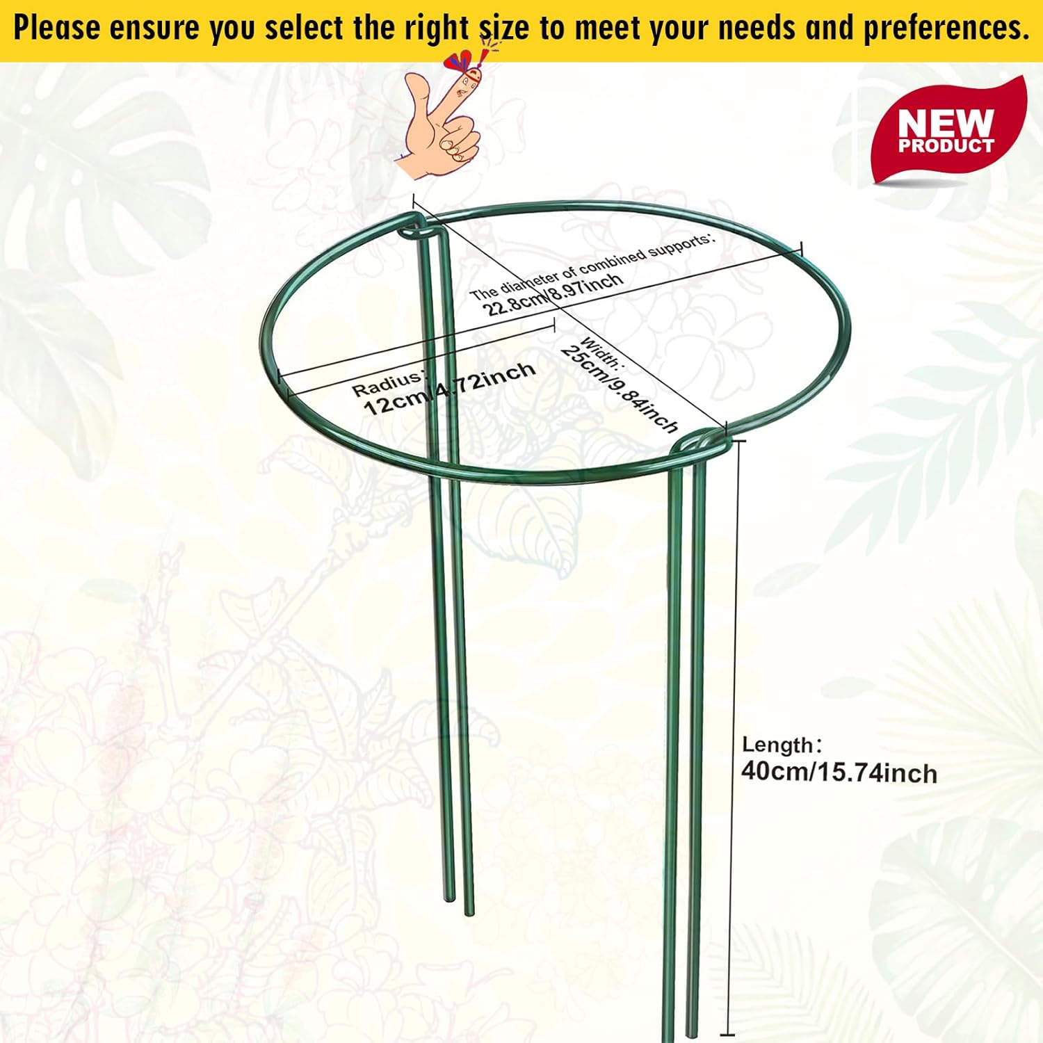 6 Pack Plant Support Stakes, Half-Round Plant Support, Green Plant Support Ring, Rust-Proof, Durable for V1259-DP01-A-4220