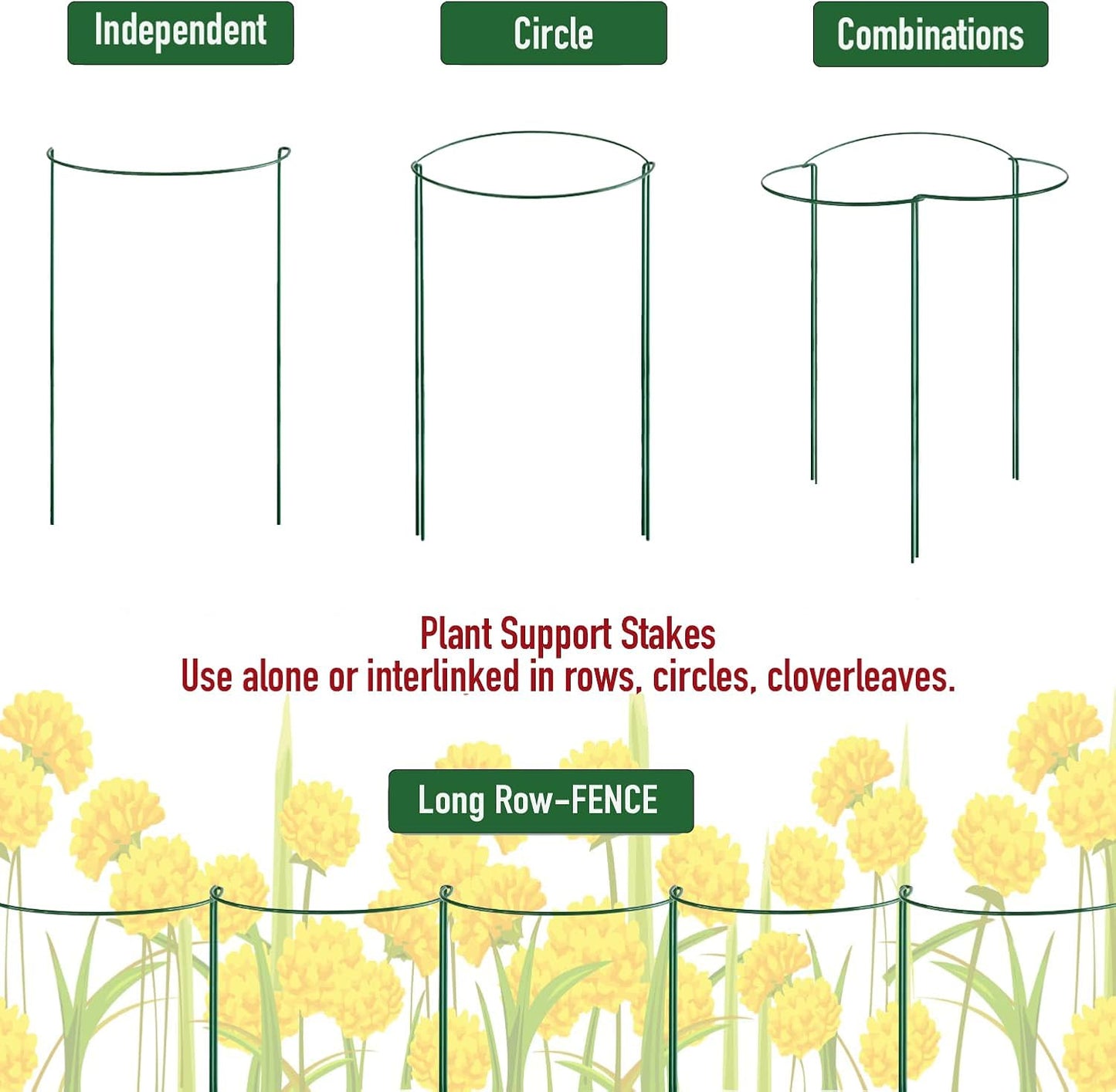 6 Pack Plant Support Stakes, Half-Round Plant Support, Green Plant Support Ring, Rust-Proof, Durable for V1259-DP01-A-4220