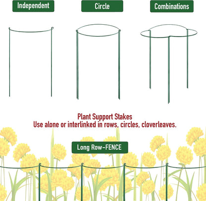 6 Pack Plant Support Stakes, Half-Round Plant Support, Green Plant Support Ring, Rust-Proof, Durable for V1259-DP01-A-4220