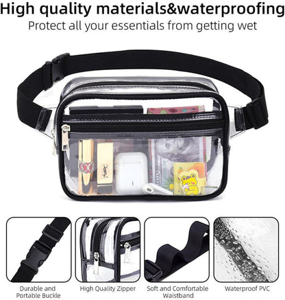 Clear Fanny Pack, PVC Transparent Stadium Bag, Waterproof Adjustable Strap Fanny Pack Crossbody V1259-DP01-A-4230