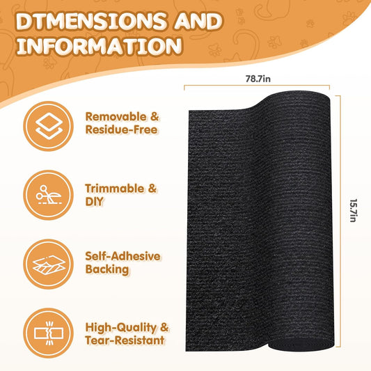 78.7"x15.8" Cat Scratching Mat - Trimmable Self Adhesive DIY Climbing Cat Scratcher Pad Replacement for Cat V1259-DP01-A-4232