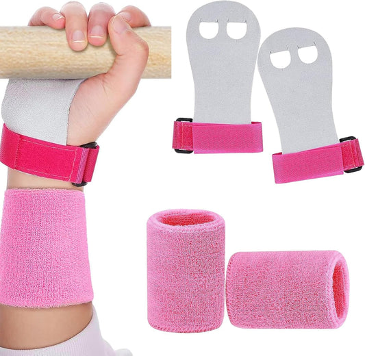 2 Packs Kids Gymnastics Grips Wristbands Sets for Youth, Palm Protection & Wrist Support for Training, V1259-DP01-A-4233