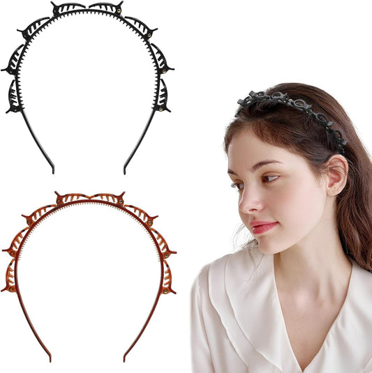 Double Bangs Hairstyle Hairpin,2 Pack Hairpin Headband Twist Clip Headband with Toothed Headband Braid Tool V1259-DP01-A-4243