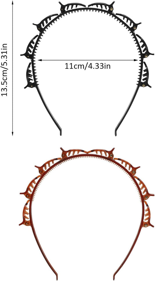 Double Bangs Hairstyle Hairpin,2 Pack Hairpin Headband Twist Clip Headband with Toothed Headband Braid Tool V1259-DP01-A-4243