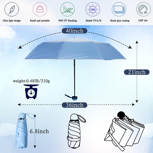 Travel Compact Rain Umbrella Lightweight Portable Folding Umbrella for Car Backpack Purse Men Women V1259-DP01-A-4245