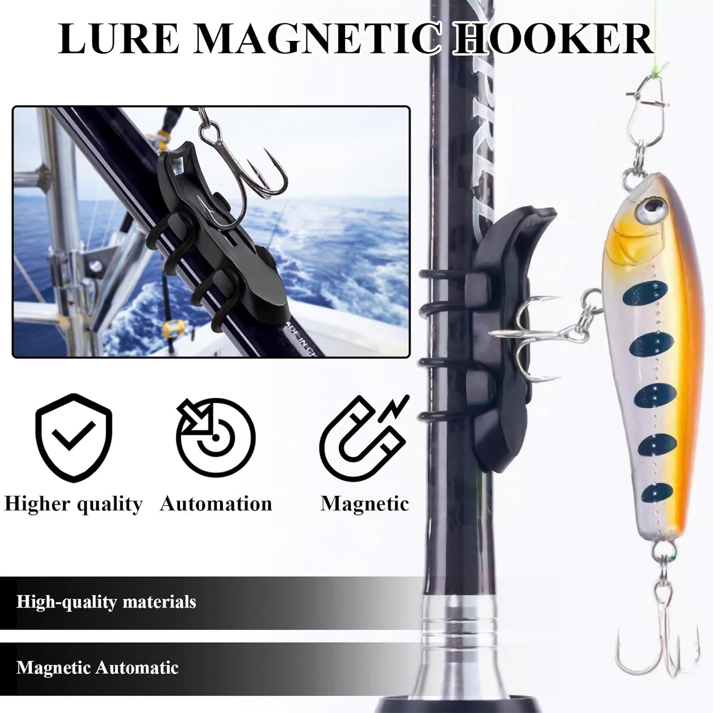 10PCS Lure Magnetic Hooker, Automatic Hook Keeper for Fishing Rod, Hook Holder with 2 Sizes Rubber Rings V1259-DP01-A-4246