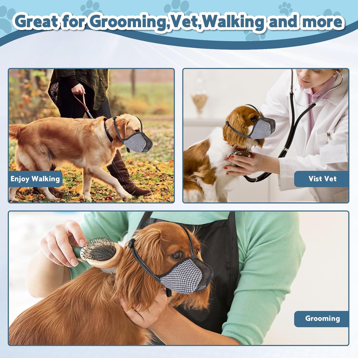 Muzzle for Small Dogs with Adjustable Straps, Breathable Mesh Small Dog Muzzle for Biting Chewing Licking V1259-DP01-A-4249