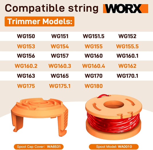 7Pack WA0010 WA0004 Replacement String Trimmer Spool Compatible with Worx WG154 WG162 WG163 WG170 WG151 WG180 V1259-DP01-A-4255