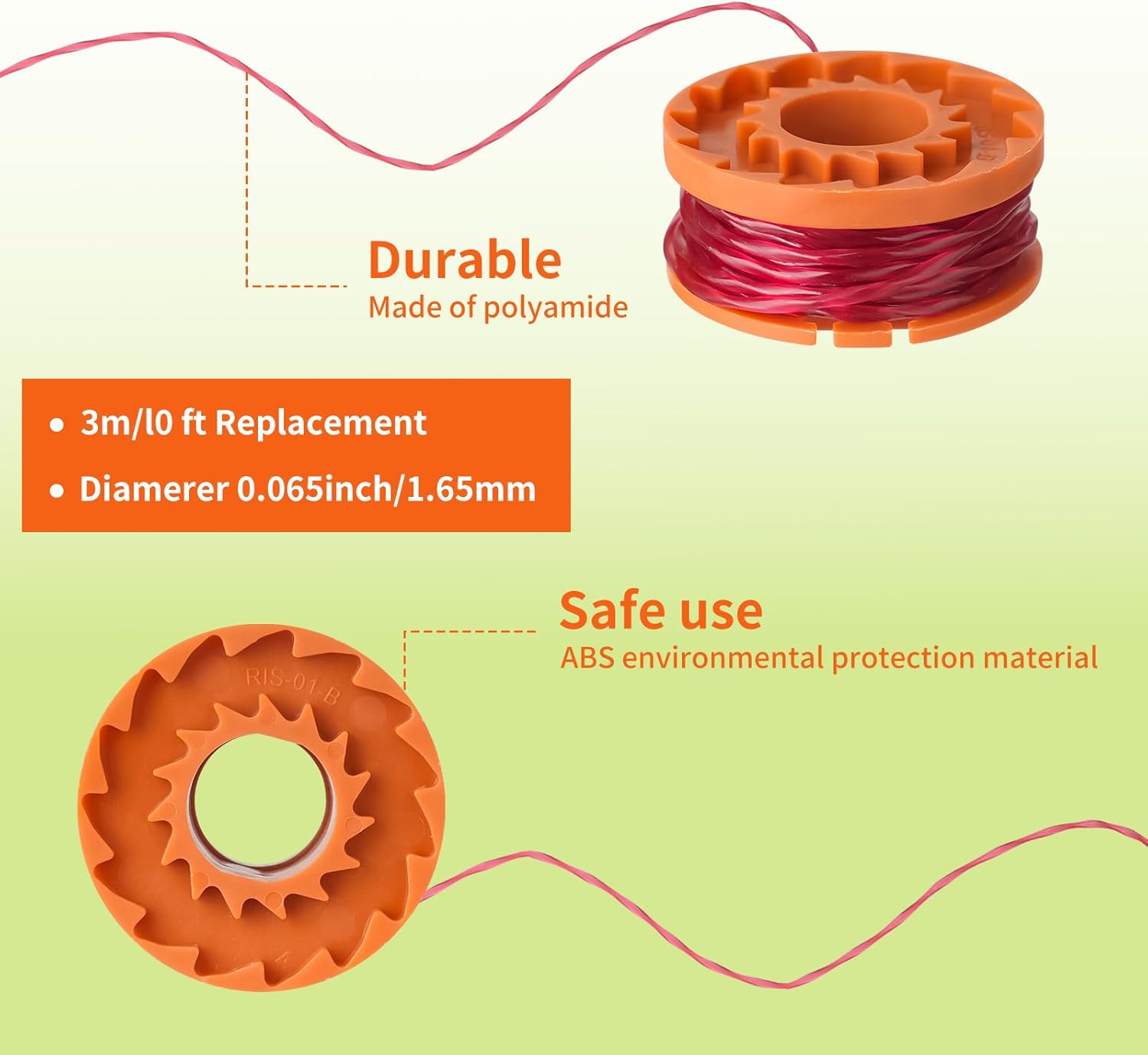 20 Pack Trimmer Spool Line for Worx, WA0010 Edger Spools Replacement for Worx, 0.065 inch Trimmer Line V1259-DP01-A-4265